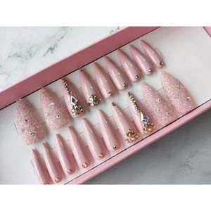 Sugar and Ice Nude Chic Long Stilleto Gloss Finish Press On Nails Long